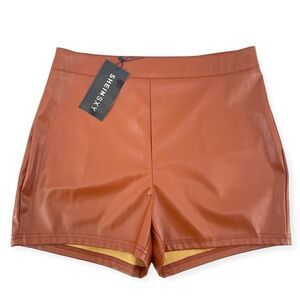 SHEIN SXY Women’s Brown High Waist PU Faux Leather Shorts Large